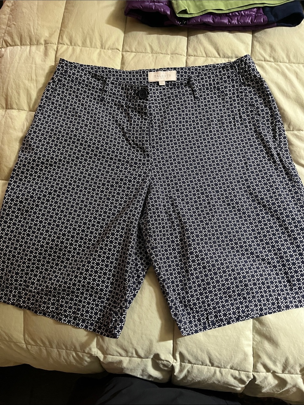 Talbots Navy and White Geometric Print Bermuda Shorts